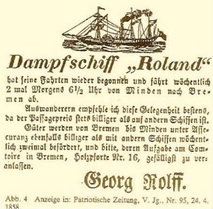 Zeitungsanzeige über Dampfschiff "Roland"