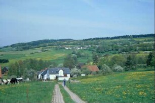 Blick vom Ortsrand von Schwärzdorf auf das am Hang gelegene Eichitz