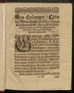 Dem Gestrengen/ Edlen und Ehrnvesten Herrn Georgen von Wertthern [...]
