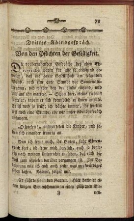 Drittes Abendgespräch. Von den Pflichten der Geselligkeit.