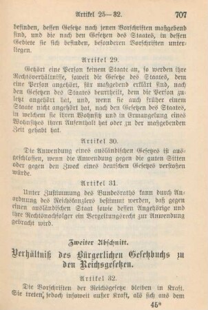 Zweiter Abschnitt. Verhältniß des Bürgerlichen Gesetzbuchs zu den Reichsgesetzen