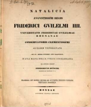De auctorum indicibus Plinianis disputatio isagogica : (Natalicia regis Friderici Guilelmi III concelebranda indicit Friderient Ritteht)