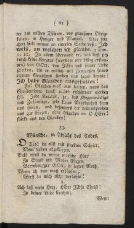 33. Wünsche, in Absicht des Todes.