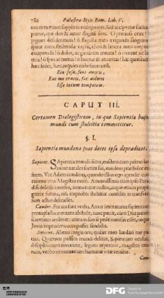 Caput III. Certamen Dialogisticum, in quo Sapientia hujus mundi cum stultitia committitur