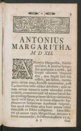 Antonius Margaritha. M D XLI.