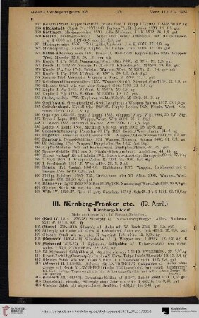 III. Nürnberg, Franken, Bayern (Nr. 404-600)