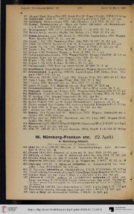 III. Nürnberg, Franken, Bayern (Nr. 404-600)