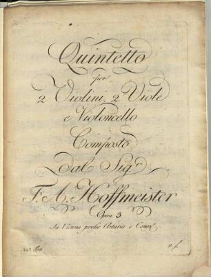 Quintetto per 2 violini, 2 viole e violoncello : opera 3