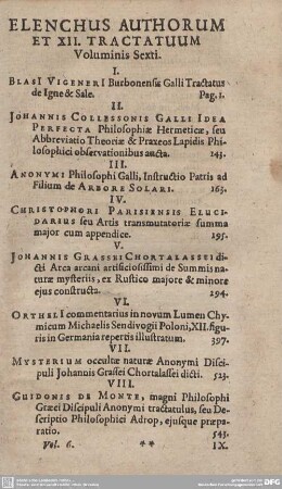 ELENCHUS AUTHORUM ET XII. TRACTATUUM Voluminis Sexti.