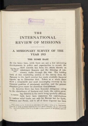 A missionary survey of the year 1915. The home base