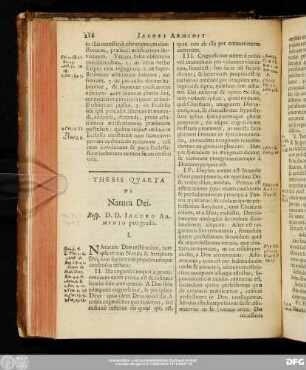 Thesis Quarta De Natura Dei. Resp. D. D. Iacobo Arminio pro gradu.