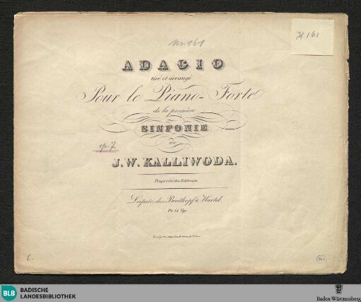 Adagio tiré et arrangé pour le piano-forte de la première sinfonie