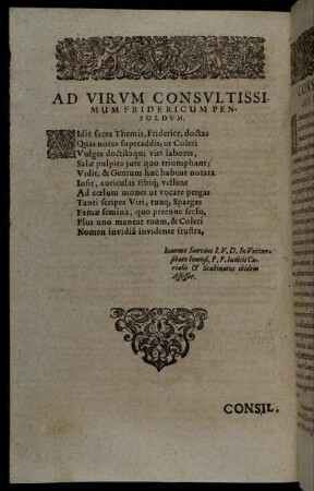 Ad Virum Consultissimum Fridericum Pensoldum.