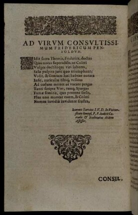 Ad Virum Consultissimum Fridericum Pensoldum.