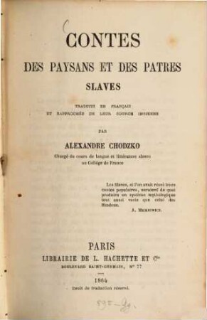 Contes des paysans et des pâtres slaves, traduits en français et rapprochés de leur source indienne