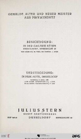 Katalog Nr. 4: Auktions-Katalog / Julius Stern, Kunst-Aktionshaus: Gemälde alter und neuer Meister aus Privatbesitz : 2. April 1932