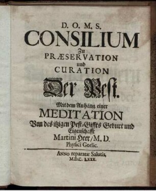 Consilium Zu Praeservation und Curation Der Pest