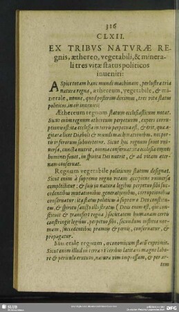 CLXII. Ex Tribus Naturae Regnis, aethero, vegetabili, & minerali tres vitae status politicos inveniri