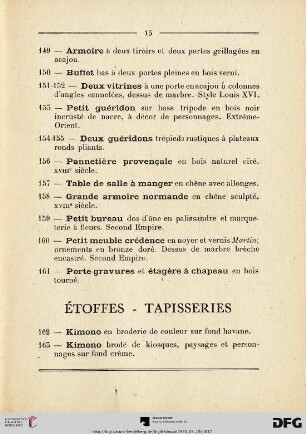 Ètoffes - Tapisseries (Nr.162-174)