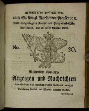 No. 30. Montags, den 23ten July 1781.
