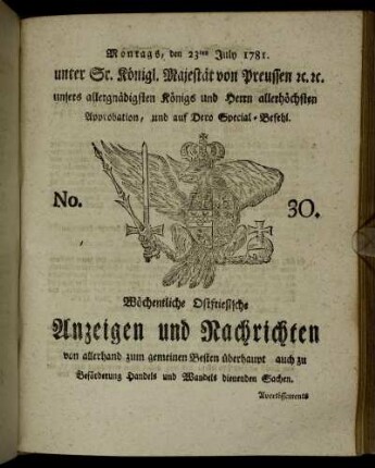 No. 30. Montags, den 23ten July 1781.