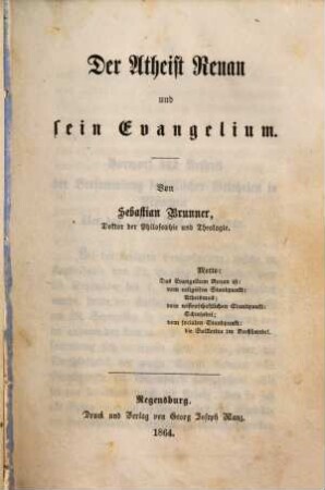 Der Atheist Renan und sein Evangelium