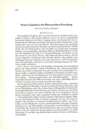 Neuere Ergebnisse der Photosynthese-Forschung