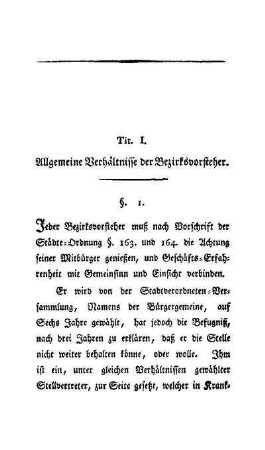 Tit. I. Allgemeine Verhältnisse der Bezirksvorsteher