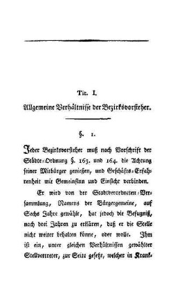Tit. I. Allgemeine Verhältnisse der Bezirksvorsteher