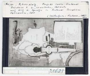 Rom, St. Peter: Plan des Petersplatzes nach Carlo Fontana. Stich von A. Specchi im Templum Vaticanum, 1694