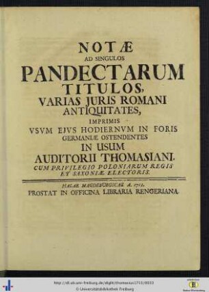 Notae Ad Singulos Pandectarum Titulos, Varias Juris Romani Antiquitates ...
