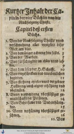 Kurtzer Inhalt der Capiteln