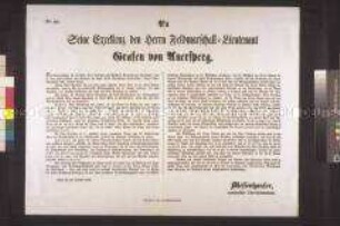 Maueranschlag: Offener Brief des Oberkommandanten der Nationalgarde Messenhauser an den kommandierenden General der kaiserlichen Armee Graf von Auersperg; Wien, 16. Oktober 1848