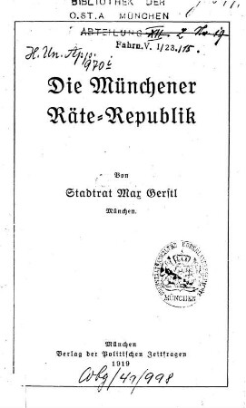 Die Münchener Räte-Republik