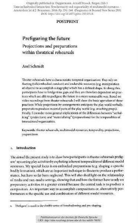 Prefiguring the future. Projections and preparations within theatrical rehearsals
