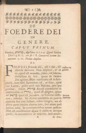 De Foedere Dei In Genere. Caput Primum.