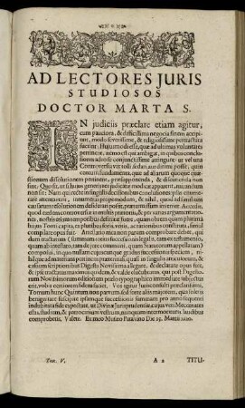 Ad Lectores Juris Studiosos Doctor Marta S.