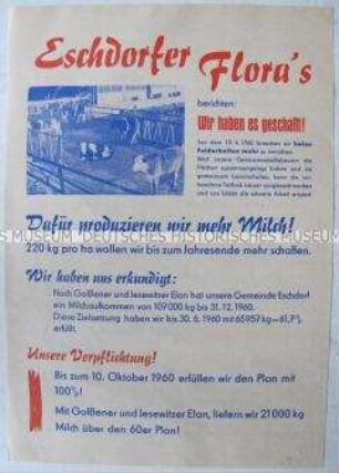 Propagandaflugblatt der Nationalen Front zur Milchproduktion