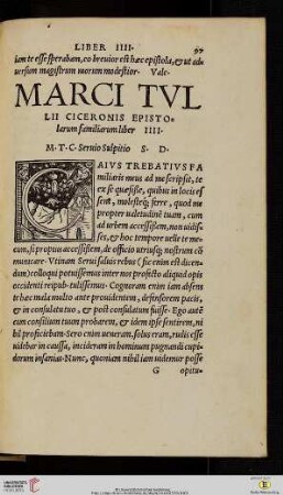 Marci Tvllii Ciceronis epistolarum familiarum liber IIII