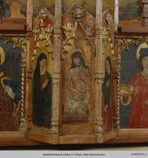 Polyptychon : Predella mit Schmerzensmann und Heiligen