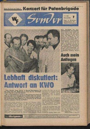 Betriebszeitung 'WF-Sender', Nr.7/1968 (16. Februar 1968)