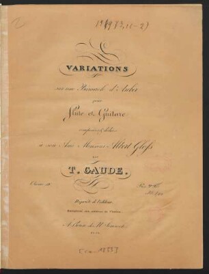 Variations sur une Barcarole d'Auber pour Flûte et Guitare : Oeuvre 59.
