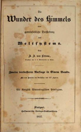 Die Wunder des Himmels oder gemeinfaßliche Darstellung des Weltsystems
