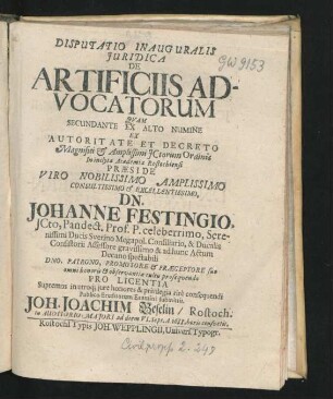 Disputatio Inauguralis Iuridica De Artificiis Advocatorum