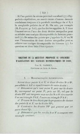 Solution de la question proposée au concours d'agrégation des sciences mathématiques en 1888.