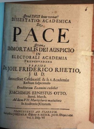 Dissertatio Academica De Pace