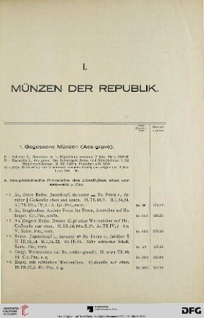I. Münzen der Republik (Nr. 1-402)