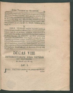 Decas VIII. Differentiarum Iuris Veteris Et Novissimi. Ex Novell. 117. & 118.