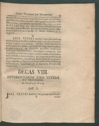 Decas VIII. Differentiarum Iuris Veteris Et Novissimi. Ex Novell. 117. & 118.
