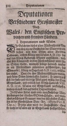 Deputationen Verschiedener Großmeister Nach Wales, den Englischen Provintzen und fremden Ländern.